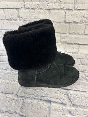 UGG Boots Womens 9.5 Classic Tall Shearling Winter Black Suede Leather Fur